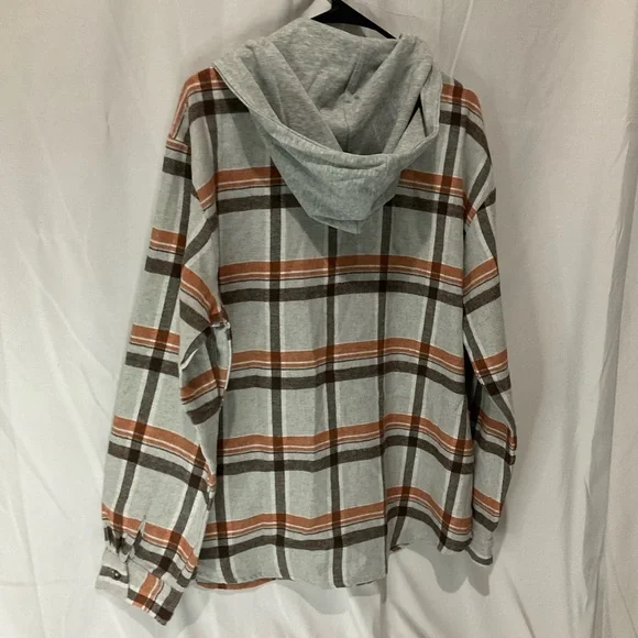 Staccato Womens Fall Plaid Hooded Shacket Size Large Gray Orange Black NWOT - Picture 2 of 13